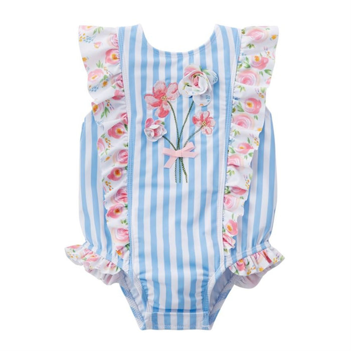 Mud Pie Baby Girls One Pc Striped Floral Swimsuit