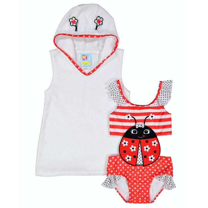 Baby Buns Infant or Toddler Ladybug Swimsuit and Coverup