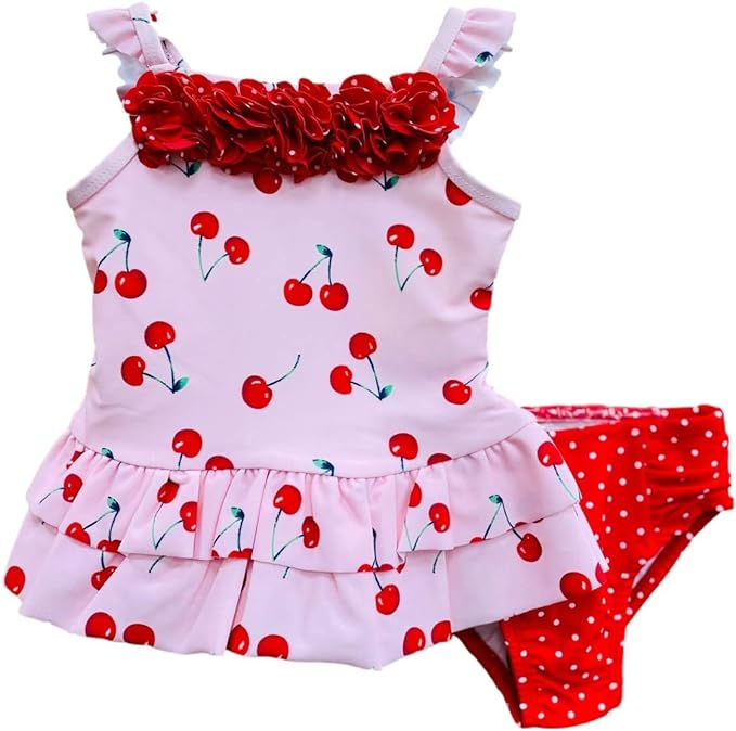 Little Me Toddler Girls Two Piece Swimsuit - Cherry Print Ruffle Tankini