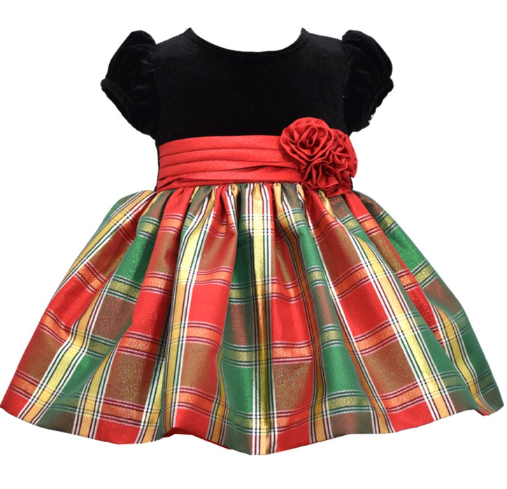 In Fashion Kids - Bonnie Jean Girls Christmas Dress Plaid Rosette Dress In Fashion Kids - Bonnie Jean Girls Christmas Dress Plaid Rosette Dress
