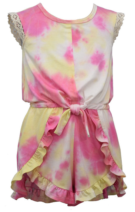 Pink Tie Dye Ruffled Knit Romper