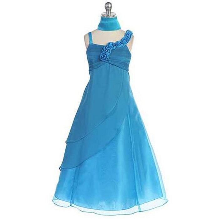 Chic Baby Little Girls' Turquoise Charmeuse Organza Occasion Dress