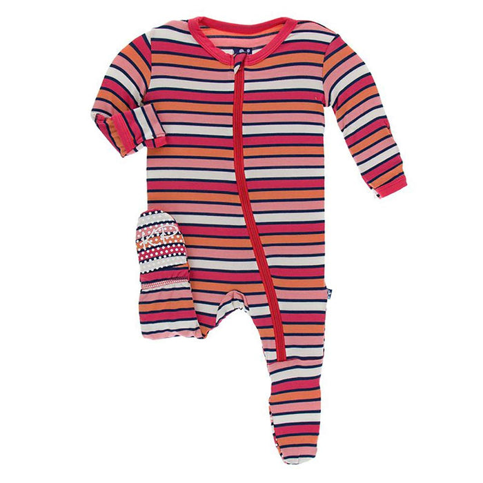 KicKee Pants Print Footie with Zipper  Botany Red Ginger Stripe)