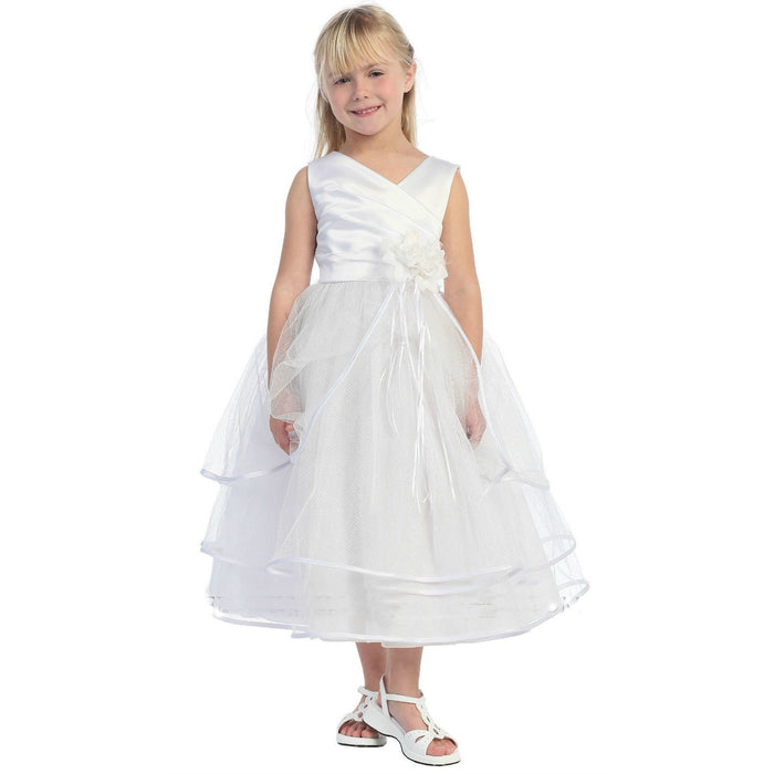 White Satin Bodice Flower Girl Dress Size 11-12