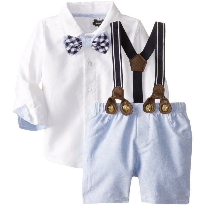 Mud Pie Baby-Boys Newborn Suspender Short Set, Chambray, 0-6 Months