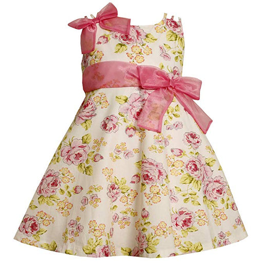 Girls Easter Dress - Pink Floral Glitter 3 Strap Dress