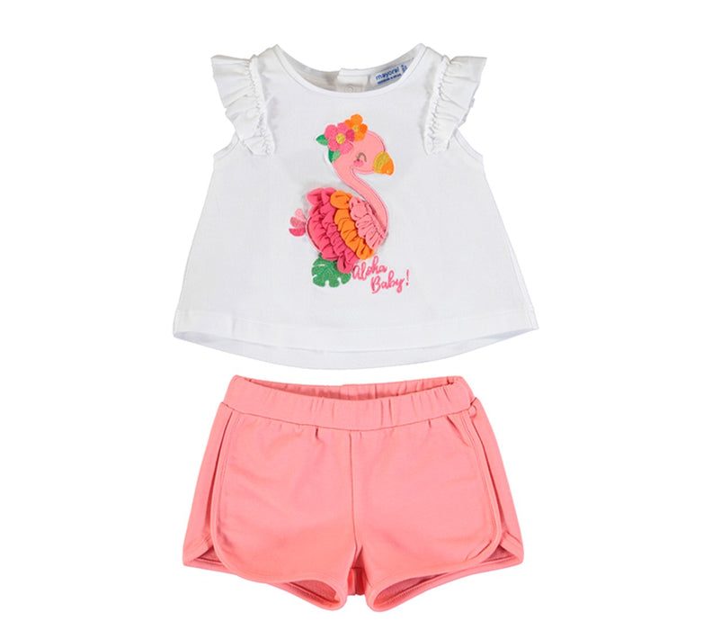 Mayoral Girls Aloha Baby Infant Flamingo Knit Short Set