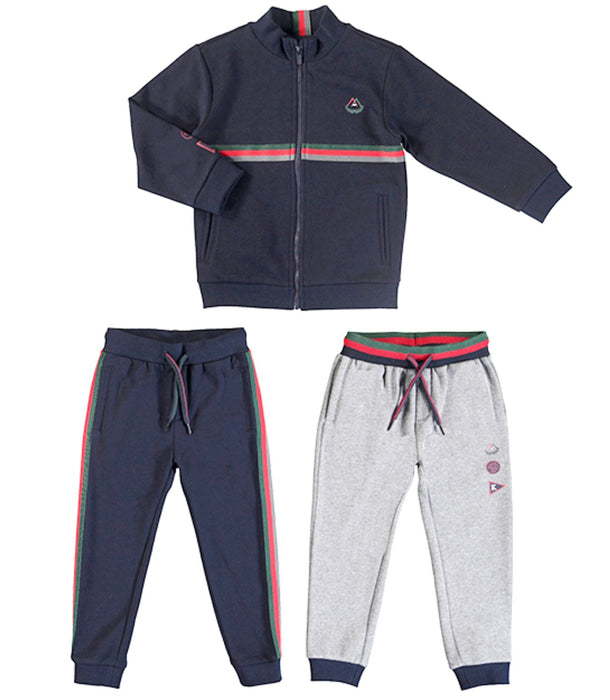 Mayoral Boys 3 Pc  Navy Gray Striped Tracksuit -  2 Pants and Sweatshirt