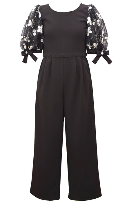 Girls Black Sequin Sleeve Jumpsuit