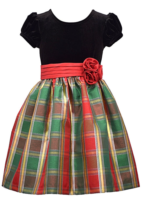 In Fashion Kids - Bonnie Jean Girls Christmas Dress Plaid Rosette Dress In Fashion Kids - Bonnie Jean Girls Christmas Dress Plaid Rosette Dress