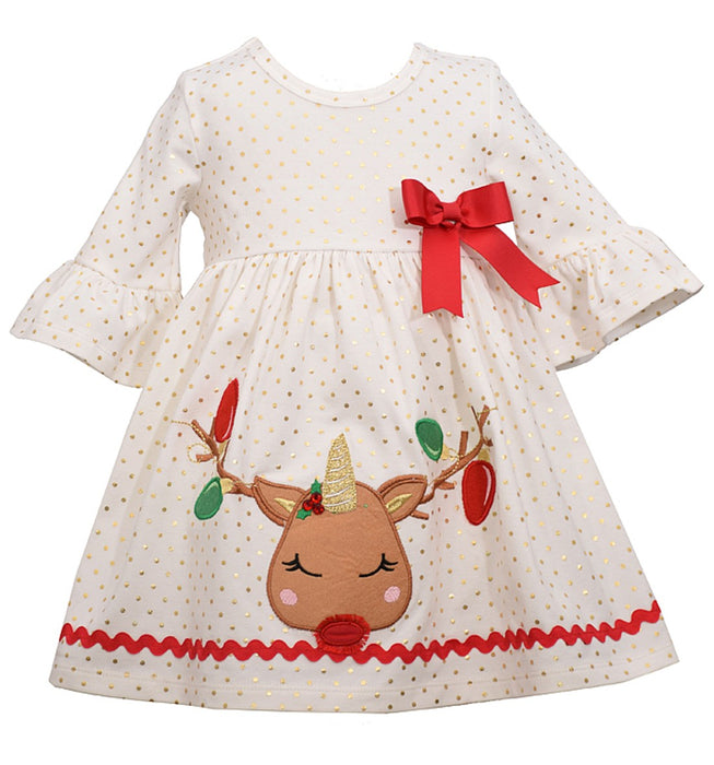 Girls Christmas Dress Ivory Reindeer Knit