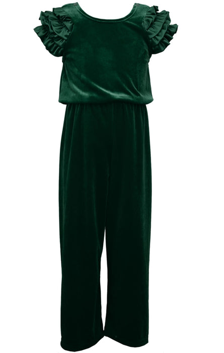 Girls Holiday Green Stretch Velvet Jumpsuit 4  - 16