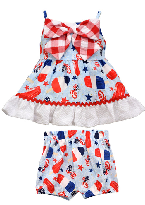 Bonnie Jean Patriotic Popsicle Print Baby Dress and Short Set