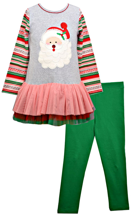Girls Christmas Outfit Santa Claus Tunic Legging Set