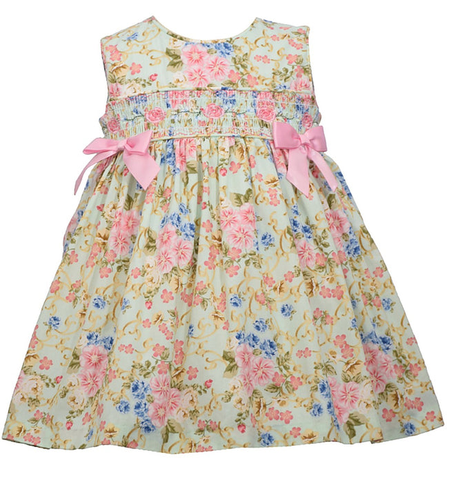Girls Smocked Floral Bow Dress - Newborn to 6X