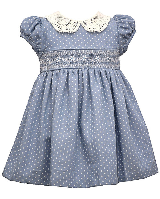 Bonnie Jean Baby Girls Smocked Dot Dress with Lace Collar