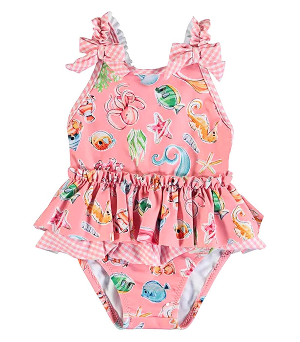 Mayoral Baby or Toddler Swimsuit  Coral Ruffle Mermaid One Piece