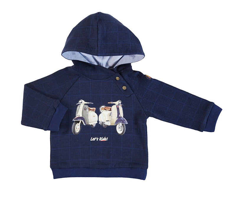 Mayoral Toddler Boys Navy Plaid Hoodie - Let's Ride Scooters
