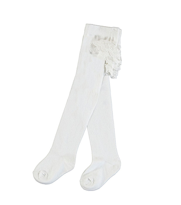 Baby Girls White Tights with Lace Ruffle Back