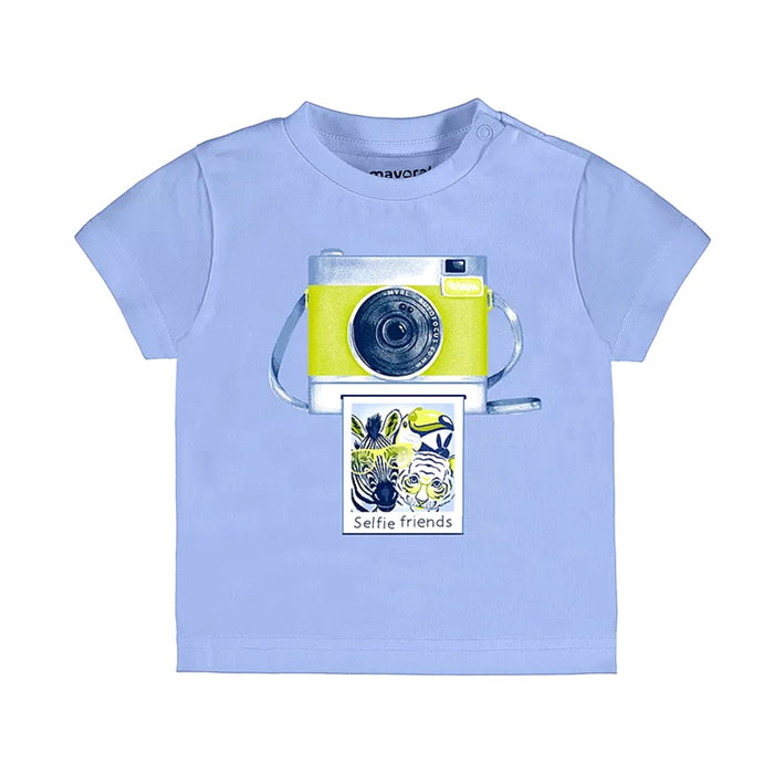 Mayoral Baby Boys Camera Selfie Cotton Tee Shirt - Light Blue