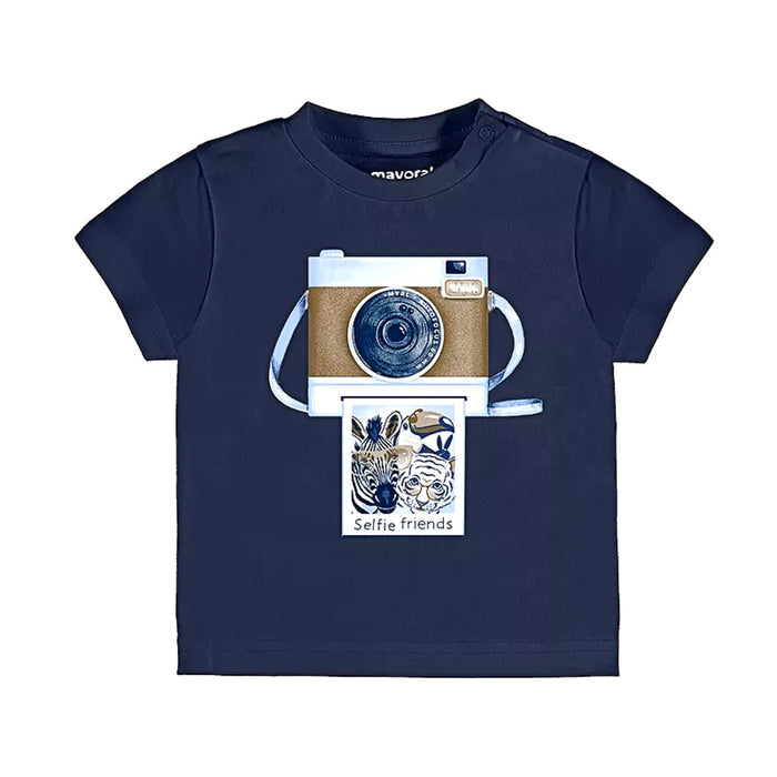 Mayoral Baby Boys Camera Selfie Cotton Tee Shirt - Navy Blue