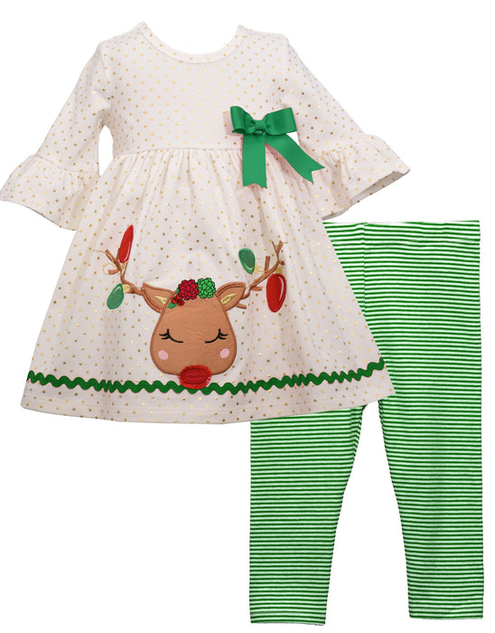 Girls Christmas Tunic and Legging Set Reindeer Dot
