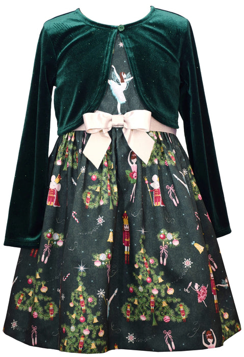 In Fashion Kids - Girls Green Nutcracker Cardigan Dress In Fashion Kids - Girls Green Nutcracker Cardigan Dress