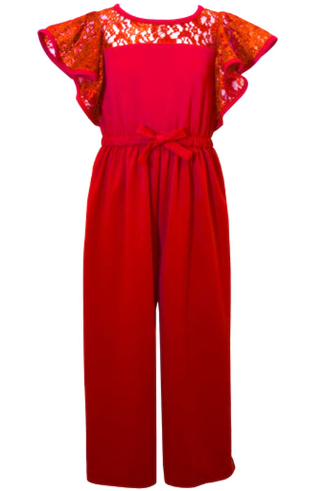 Girls 7 - 16  Red Jumpsuit with Lace