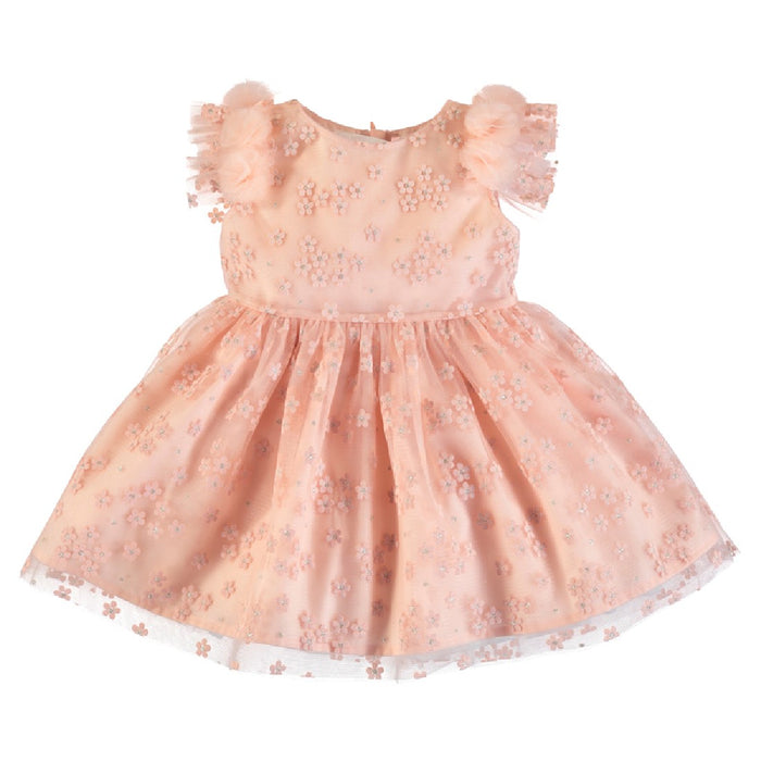 Little Girls Peach Daisy Tulle Dress