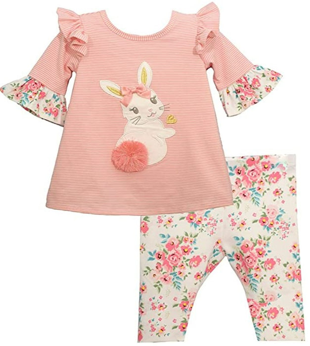 Bonnie Jean Girls Easter Bunny Outfit Peach Bunny Tunic Legging Set