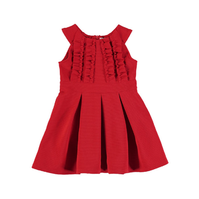 Young Girls Red Stretch Knit Ruffle Dress