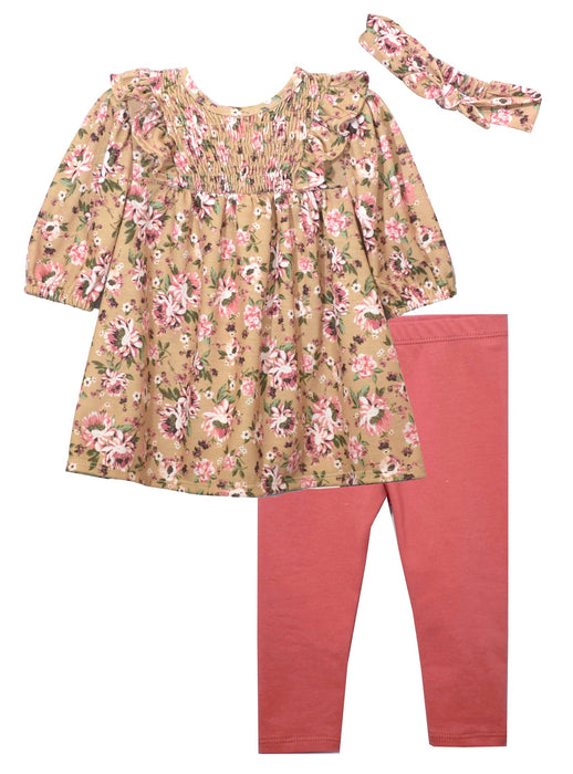 Fall Floral Smocked Tunic and Legging Set with Hair Accessory