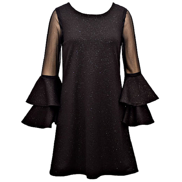 Girls Special Occasion Bell Sleeve Sparkle Black Dress