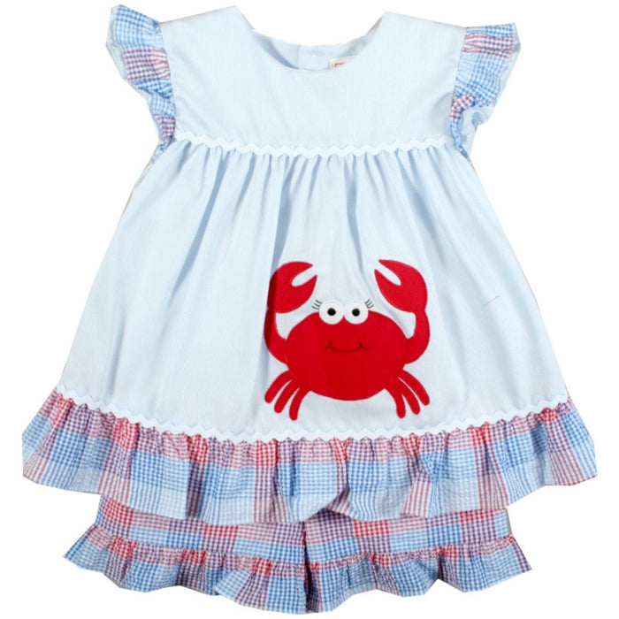 Petit Ami Baby Girls Crab Pinafore Short Set  FINAL SALE