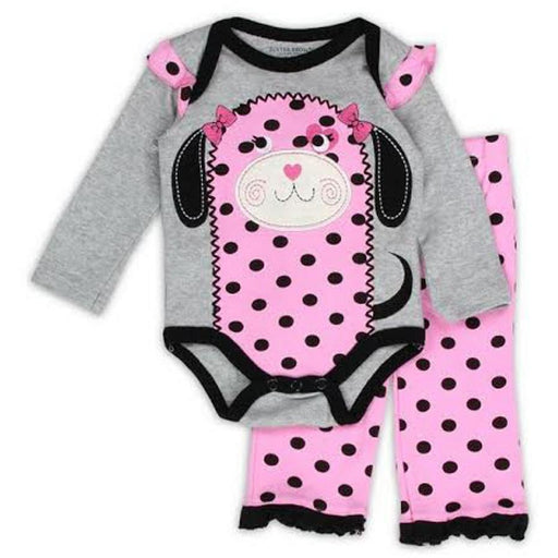Baby - Girls Pink Polka Dot Puppy Pant Set 3-6 months