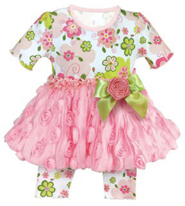 Baby Girls Swirly Flower Dress & Capri Set