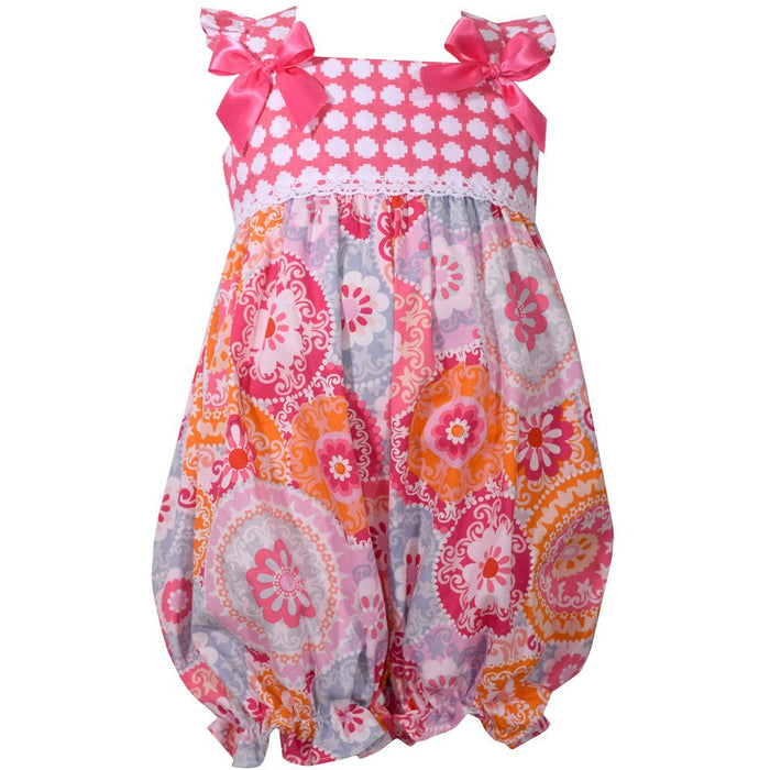 Bonnie Jean Baby Girl's Check Floral Summer Bubble Coverall