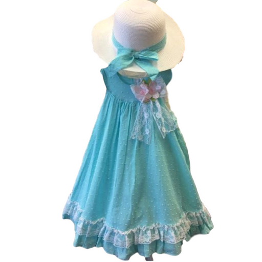Bonnie Jean Girl's Clip Aqua Dress Trapeze with Hat