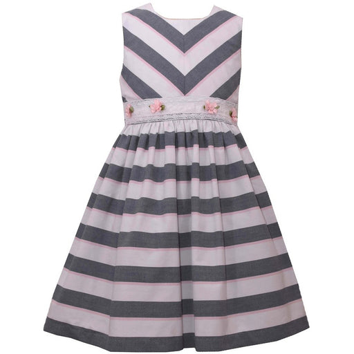 Bonnie Jean Girl's Mitered Chambray Stripe Dress