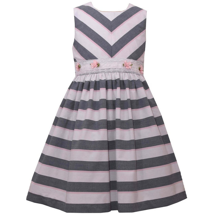 Bonnie Jean Girl's Mitered Chambray Stripe Dress