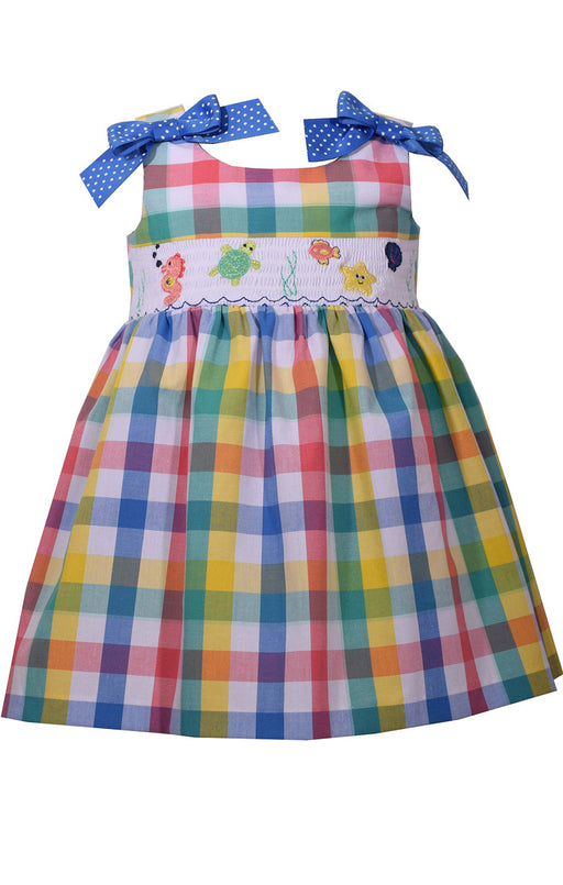 Bonnie Jean Girl's Smocked Sea Plaid Sundress