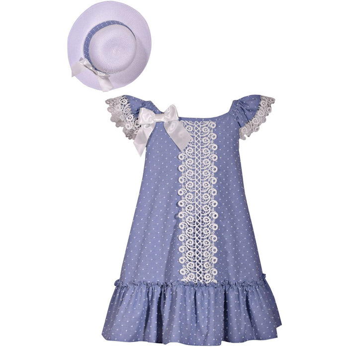 Bonnie Jean Girls Easter Dress with Easter Hat Blue Flounce In Fashion Kids