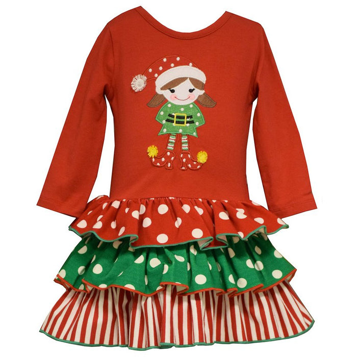 In Fashion Kids - Bonnie Jean Girls Elf Tiered Christmas Dress In Fashion Kids - Bonnie Jean Girls Elf Tiered Christmas Dress