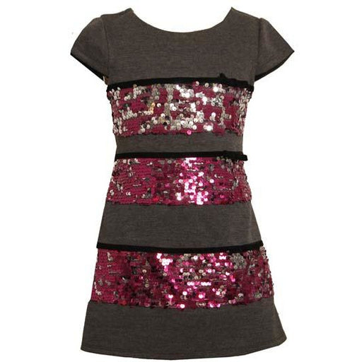 Bonnie Jean Girls Party Dress - Fuchsia Sequin Banded Dress