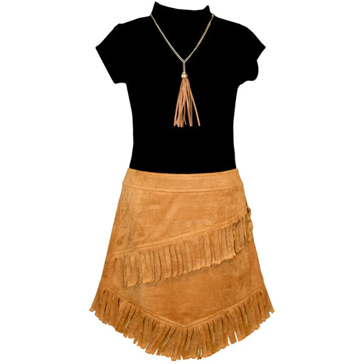 Bonnie Jean Girls Short Sleeve Knit Suede Dress with Necklace