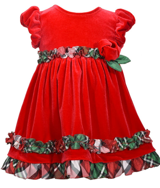 Bonnie Jean Girls Short Sleeve Red Velour Ruffle Dress
