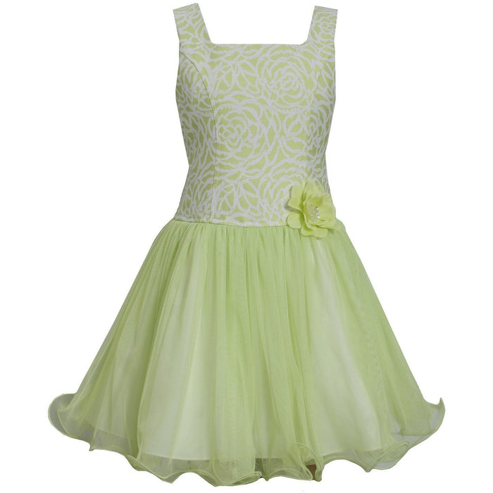 Bonnie Jean Little Girls Lime Brocade Dress