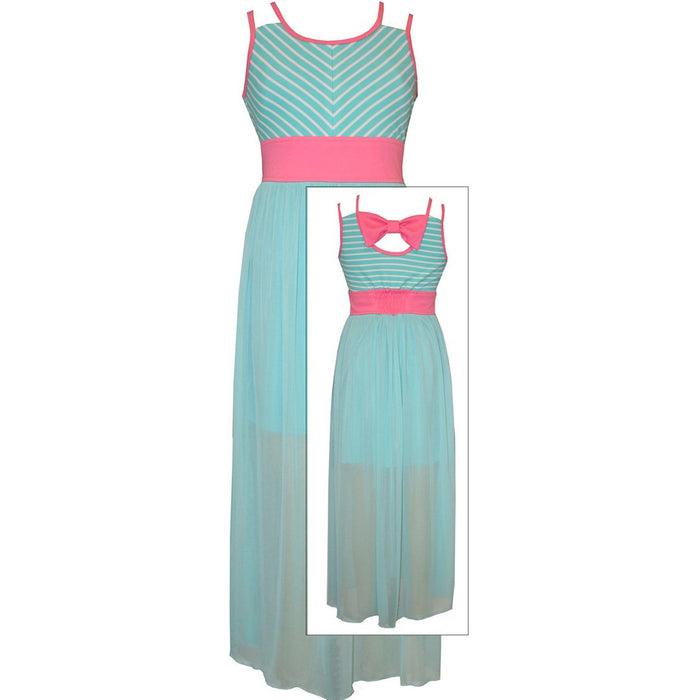 In Fashion Kids - Bonnie Jean Tween Girls Mint Chevon to Sheer Maxi Dress In Fashion Kids - Bonnie Jean Tween Girls Mint Chevon to Sheer Maxi Dress