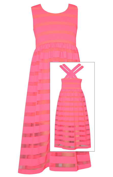 Bonnie Jean Tween Girls Summer Pink Stripe to Sheer Maxi