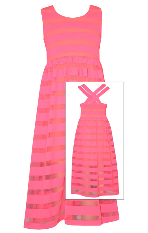 Bonnie Jean Tween Girls Summer Pink Stripe to Sheer Maxi